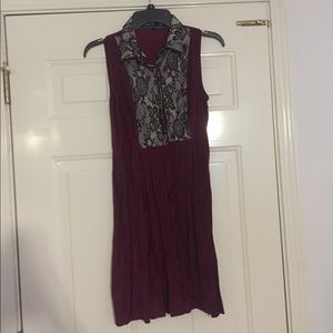Burgundy Dress with Black Lace